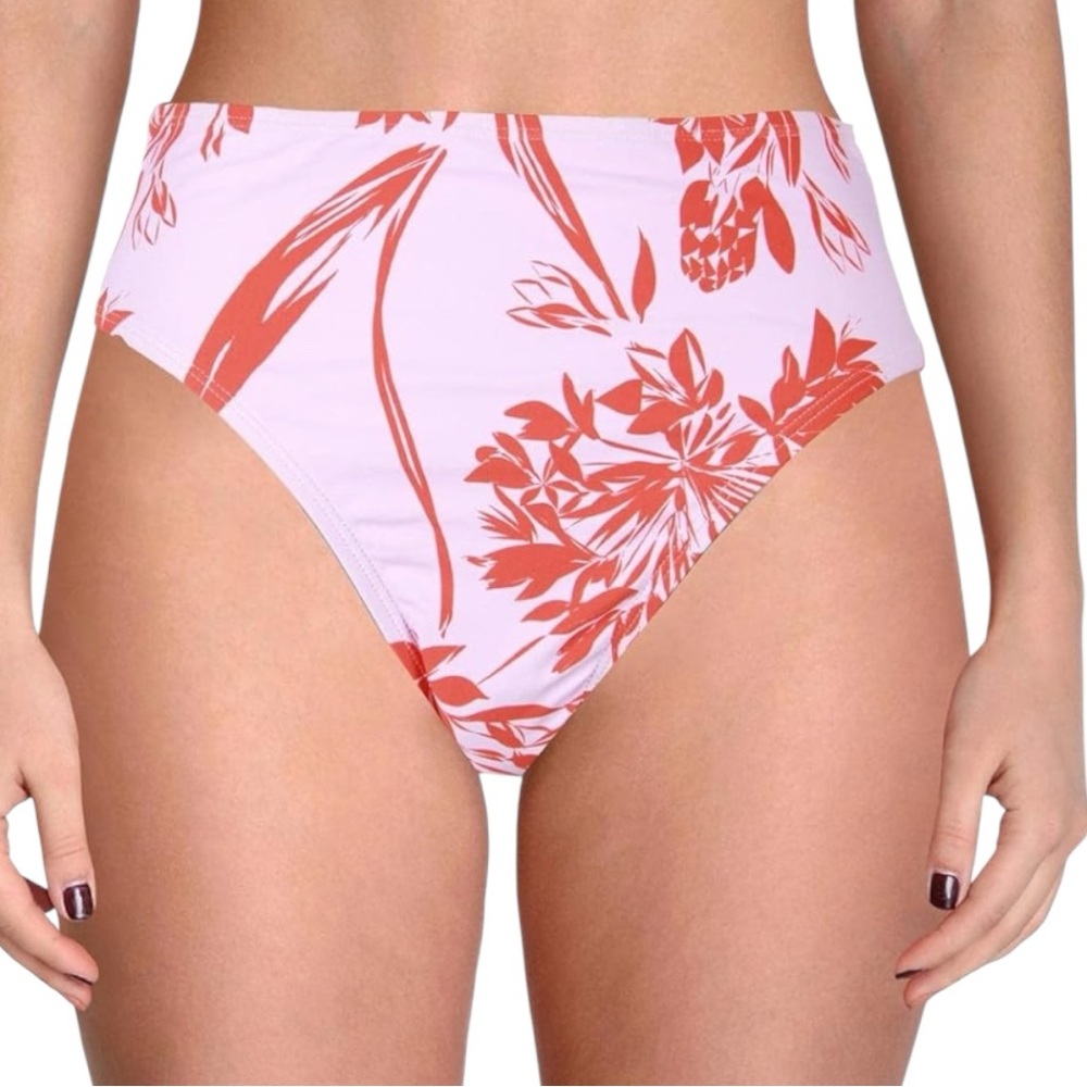 BCBGMAXAZRIA High Waisted Floral Bikini Bottoms Swimsuit Pink Red Size 8